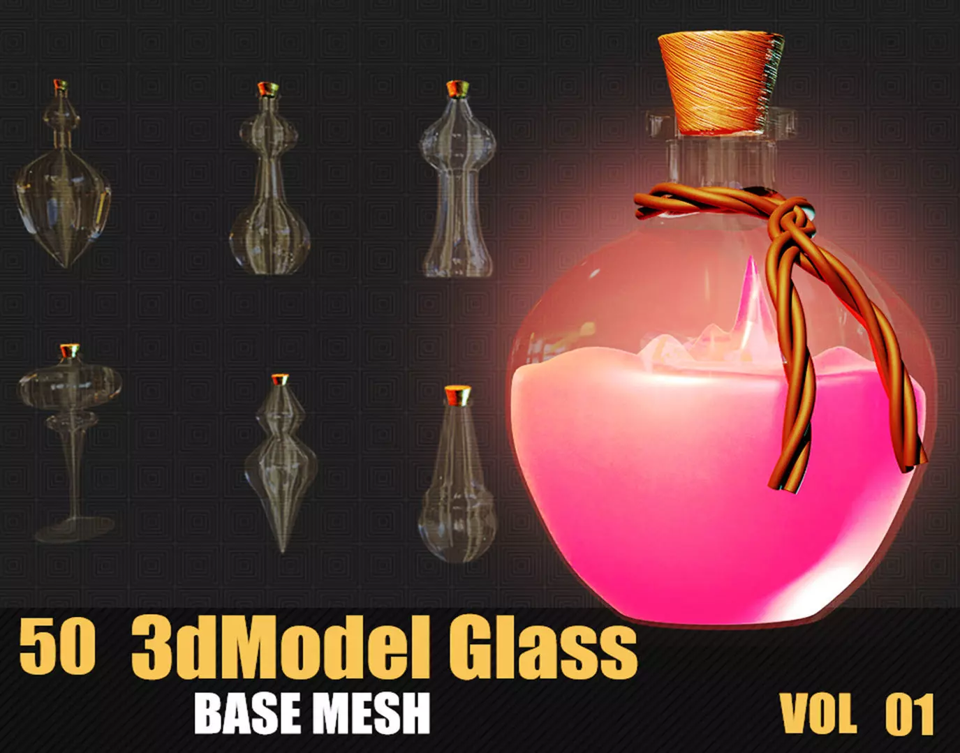 50 3D Glass Models Base Mesh In Maya 3D model_0