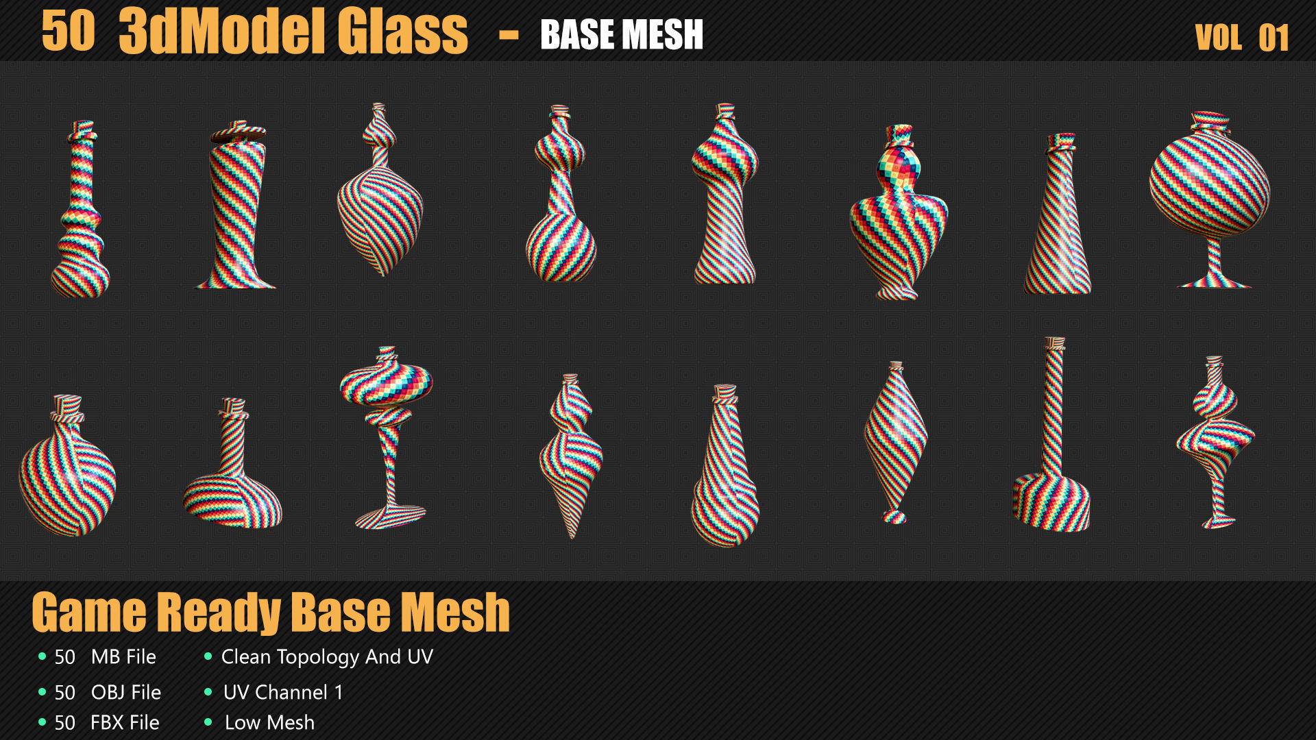 50 3D Glass Models Base Mesh In Maya 3D model_8