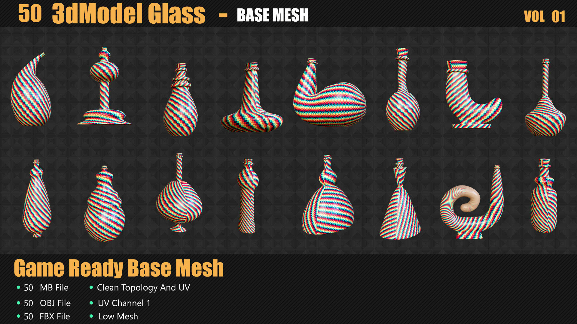 50 3D Glass Models Base Mesh In Maya 3D model_9