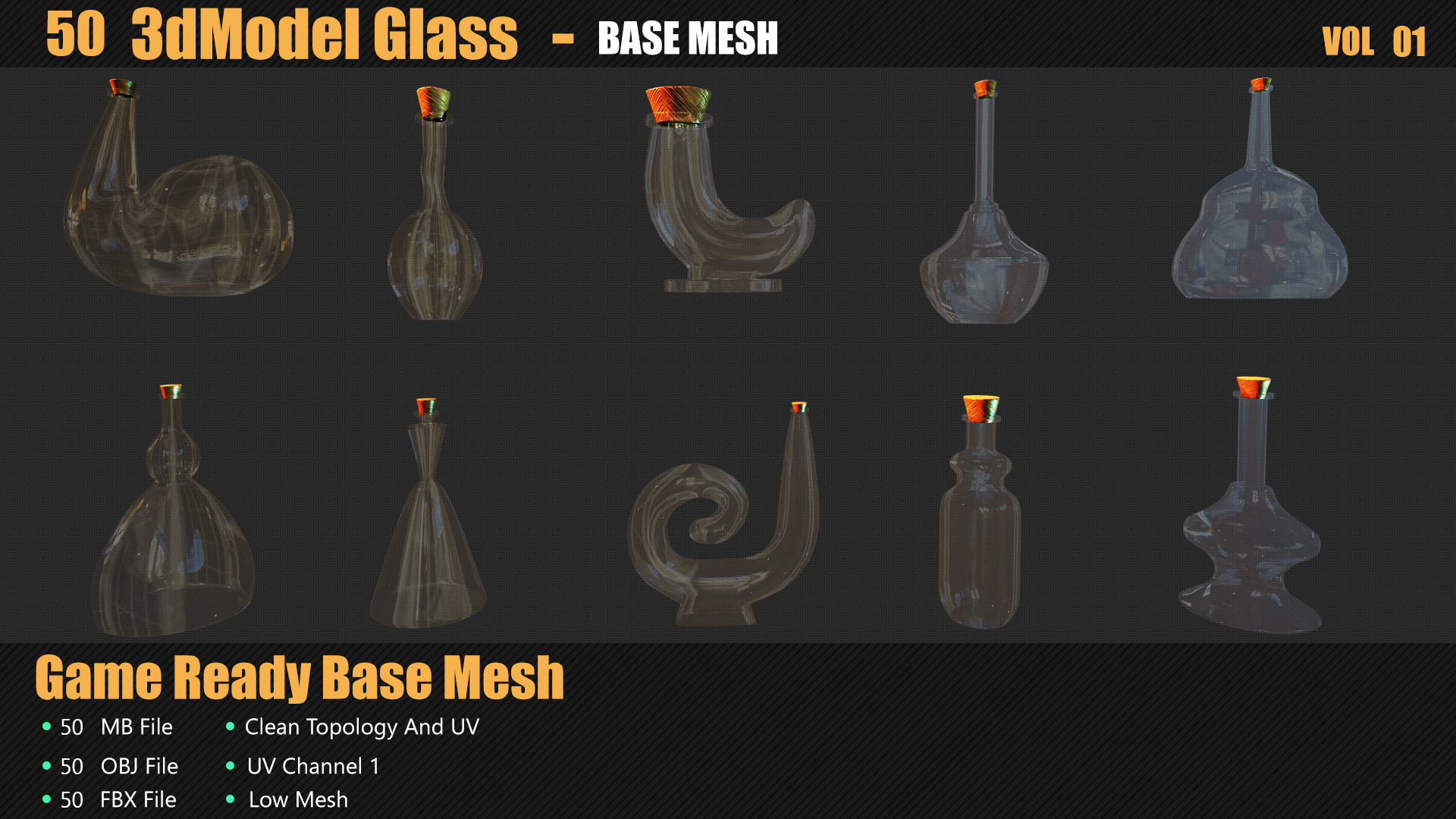 50 3D Glass Models Base Mesh In Maya 3D model_6