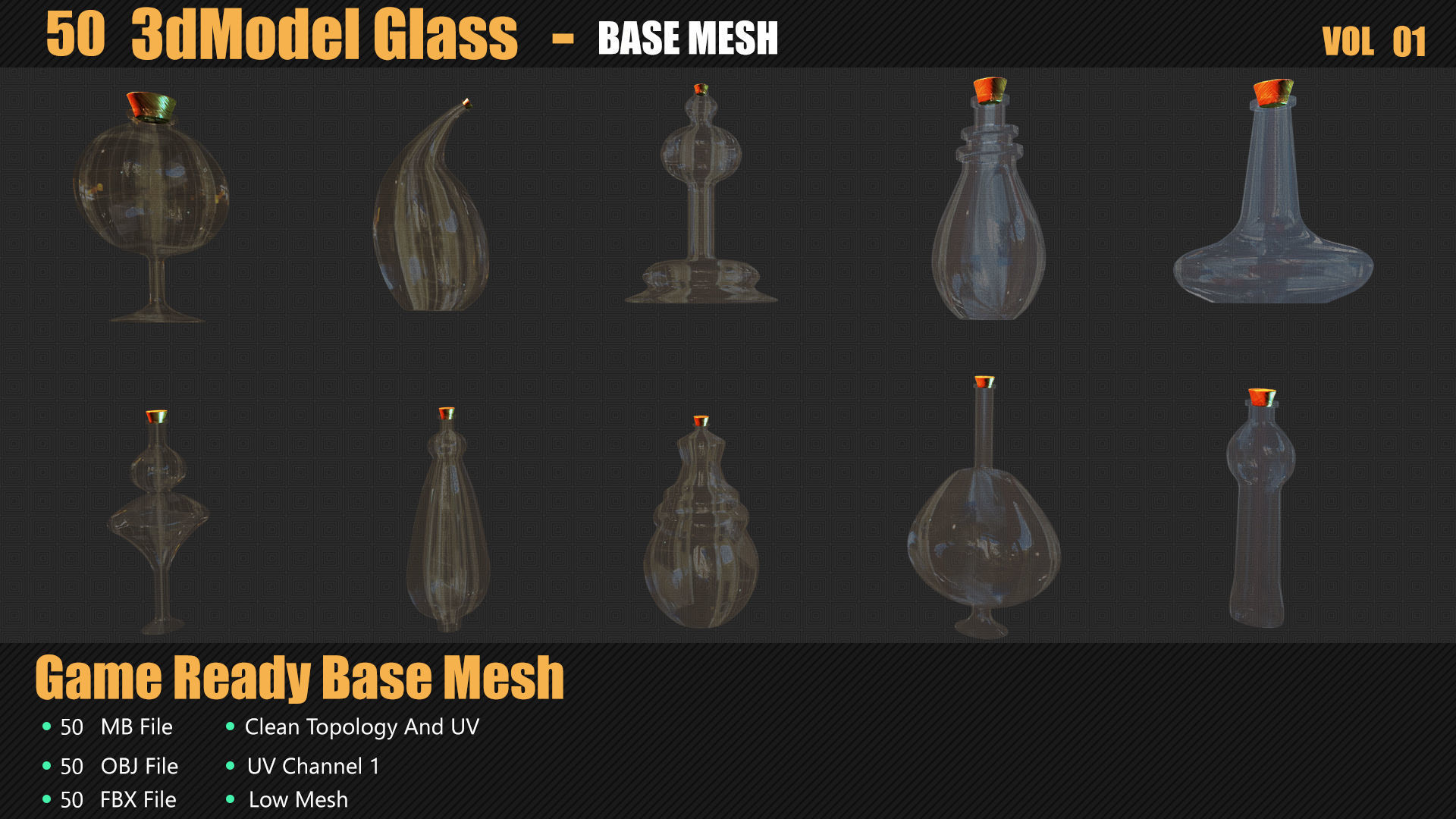 50 3D Glass Models Base Mesh In Maya 3D model_5