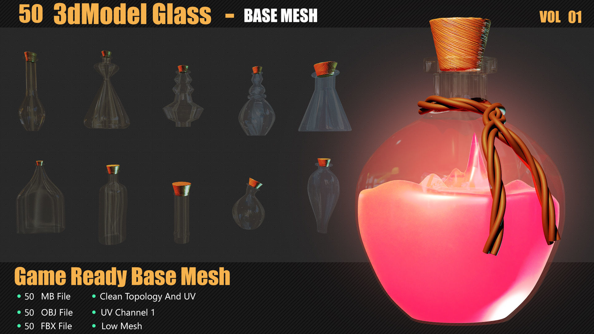 50 3D Glass Models Base Mesh In Maya 3D model_1