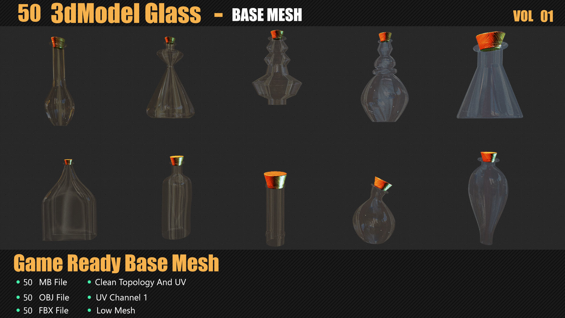 50 3D Glass Models Base Mesh In Maya 3D model_2