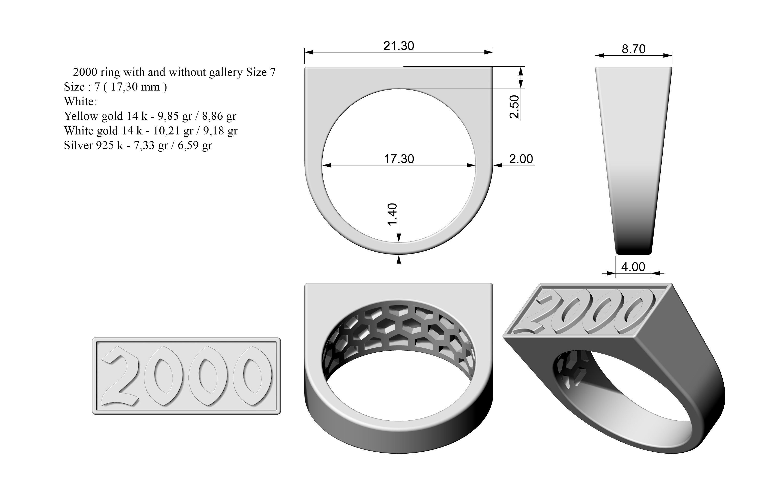 2000 - 2009 Ring Set with and without gallery Size 5 - 9 3D Model Collection_1