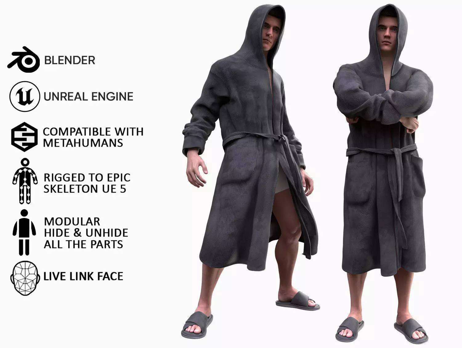 Man - Bathrobe - Modular - Rigged Low-poly 3D model_0