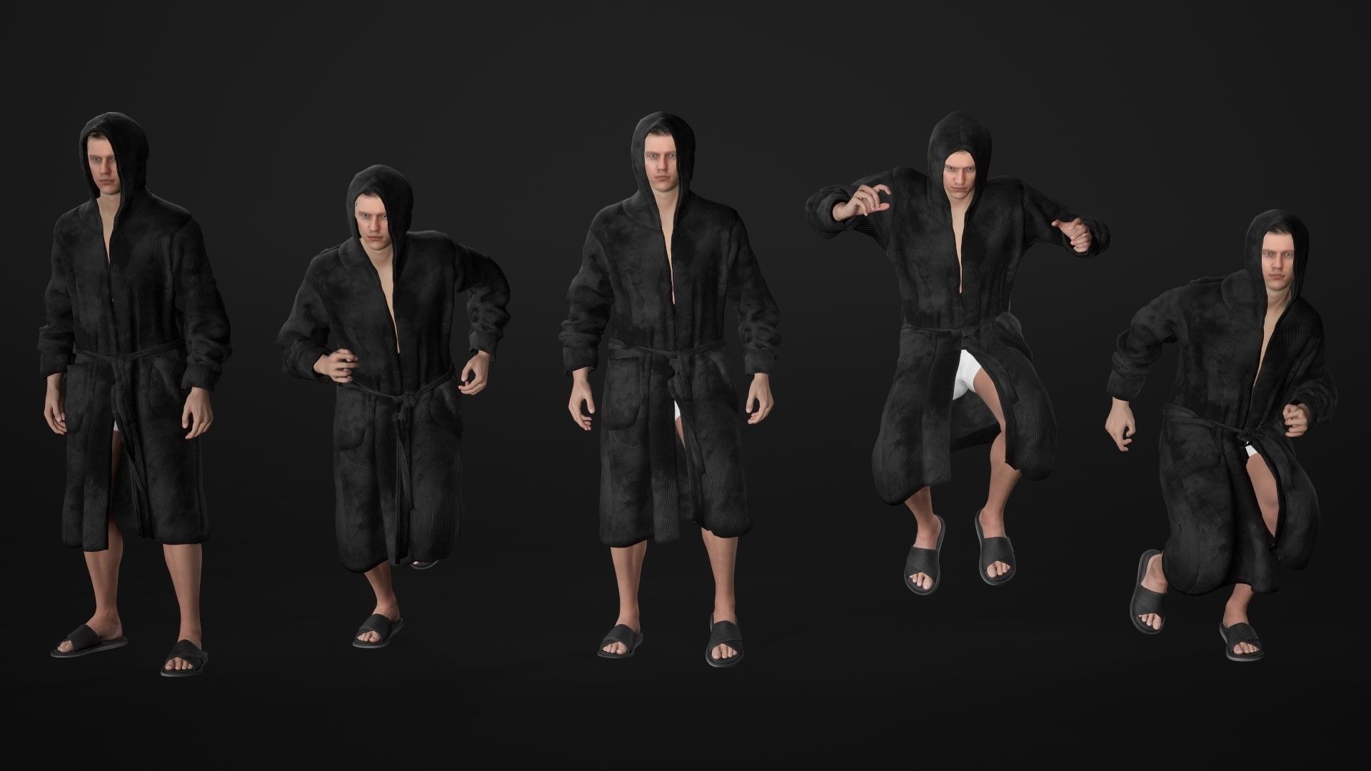 Man - Bathrobe - Modular - Rigged Low-poly 3D model_16