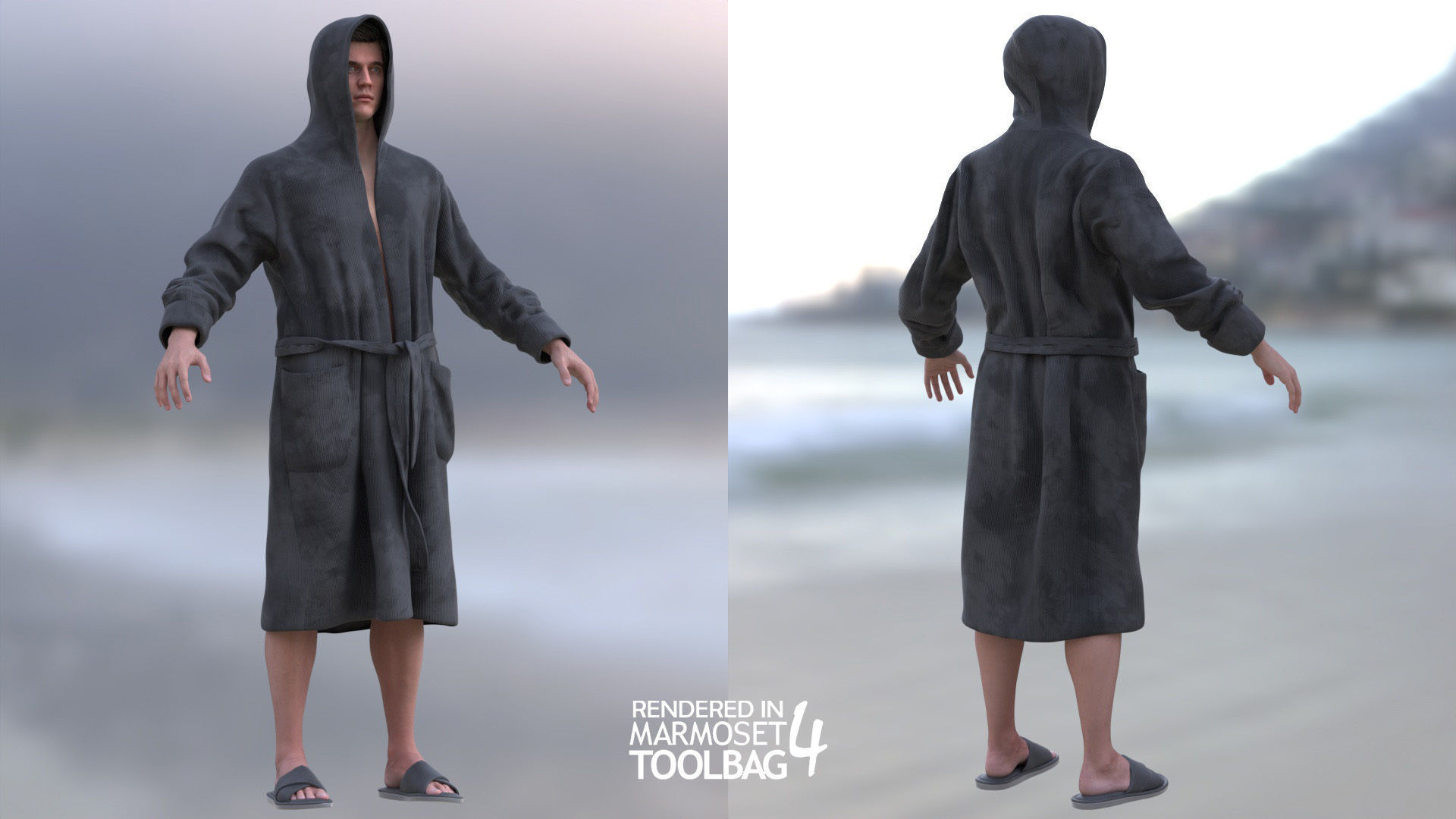 Man - Bathrobe - Modular - Rigged Low-poly 3D model_8
