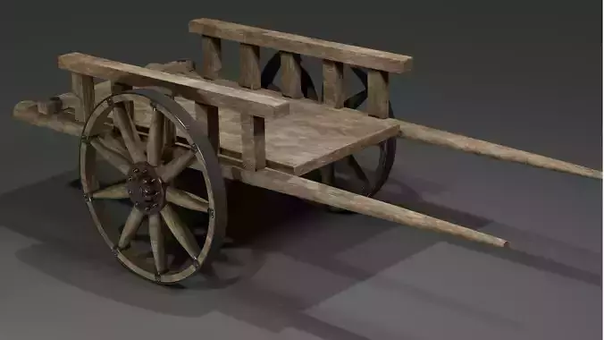 Medieval wooden cart Project 3d Model with PBR texture