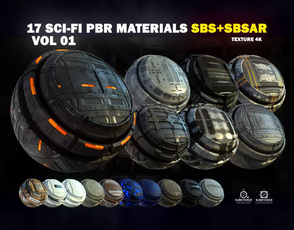 17 Sci-Fi PBR materials 3D model_0