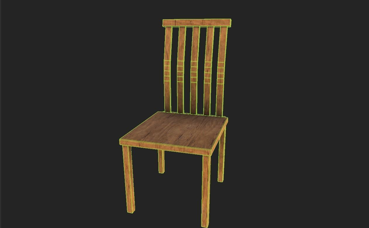 Wooden chair Low-poly 3D model_2