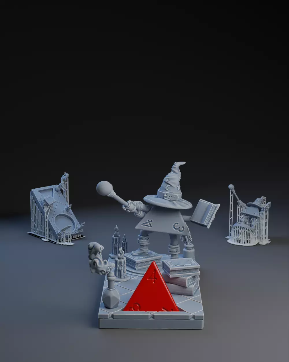 Dice Keepers - D4 Wizard miniature and polyhedral dice stand 3D print model
