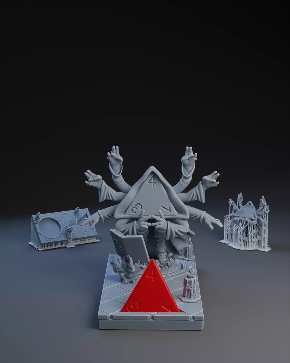 Dice Keepers - D4 Sorcerer miniature and polyhedral dice stand 3D print model_0