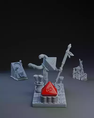 Dice Keepers - D8 Monk miniature and polyhedral dice stand