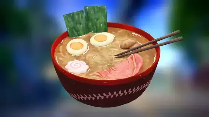 Ramen hand-painted Low-poly 3D model