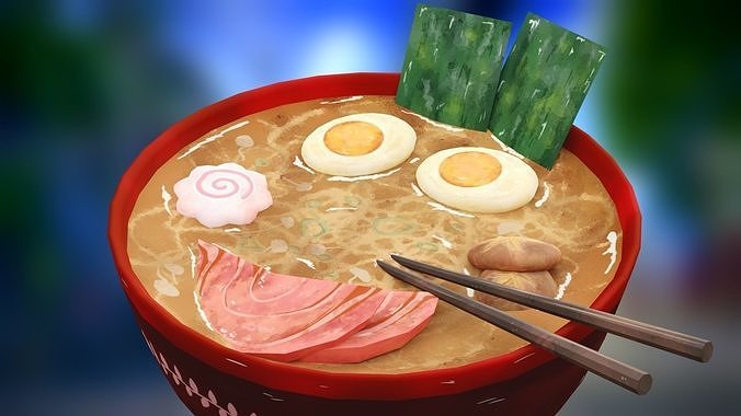 Ramen hand-painted Low-poly 3D model 2