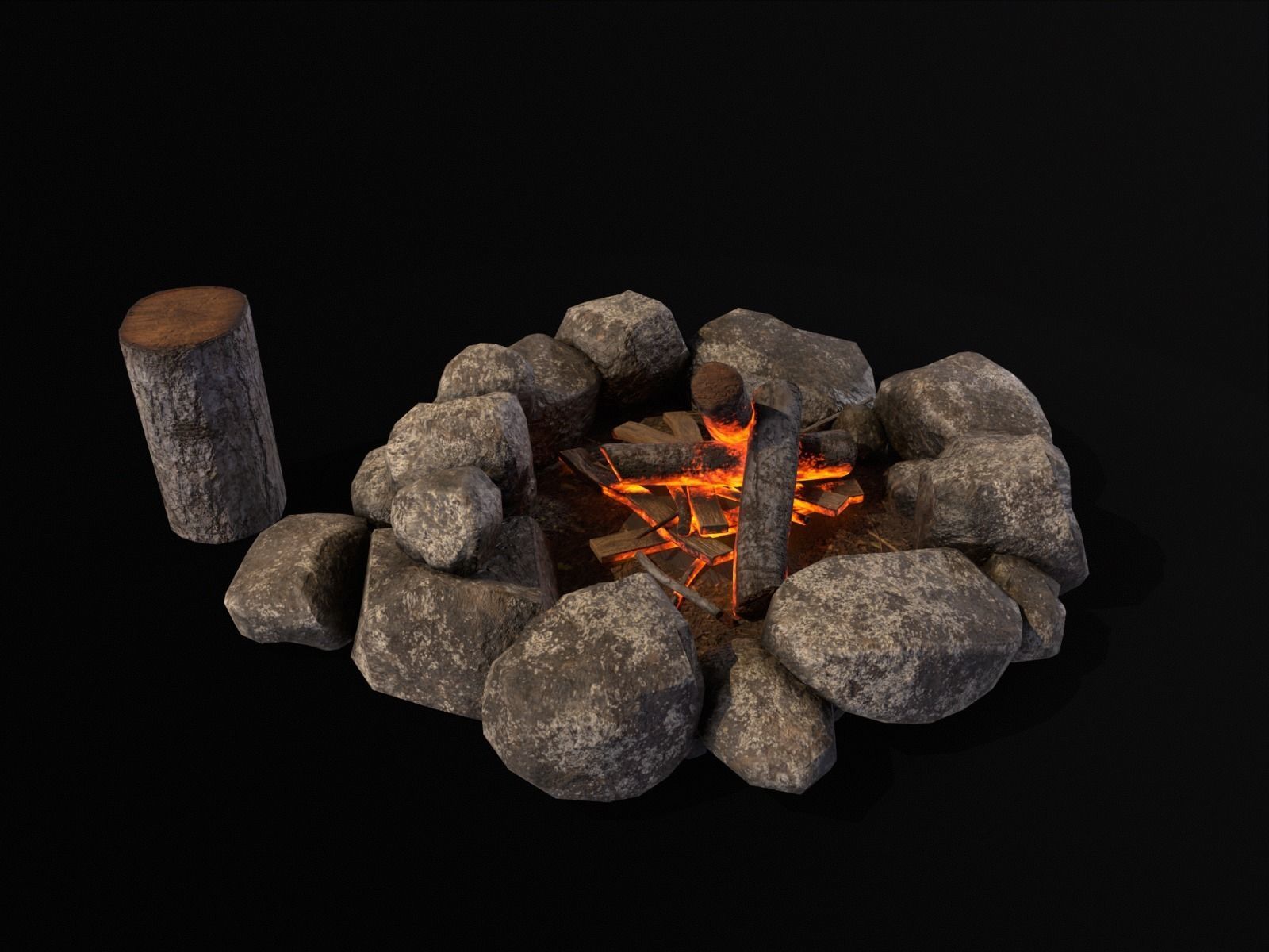 Small Fire Pit Low-poly 3D model_4