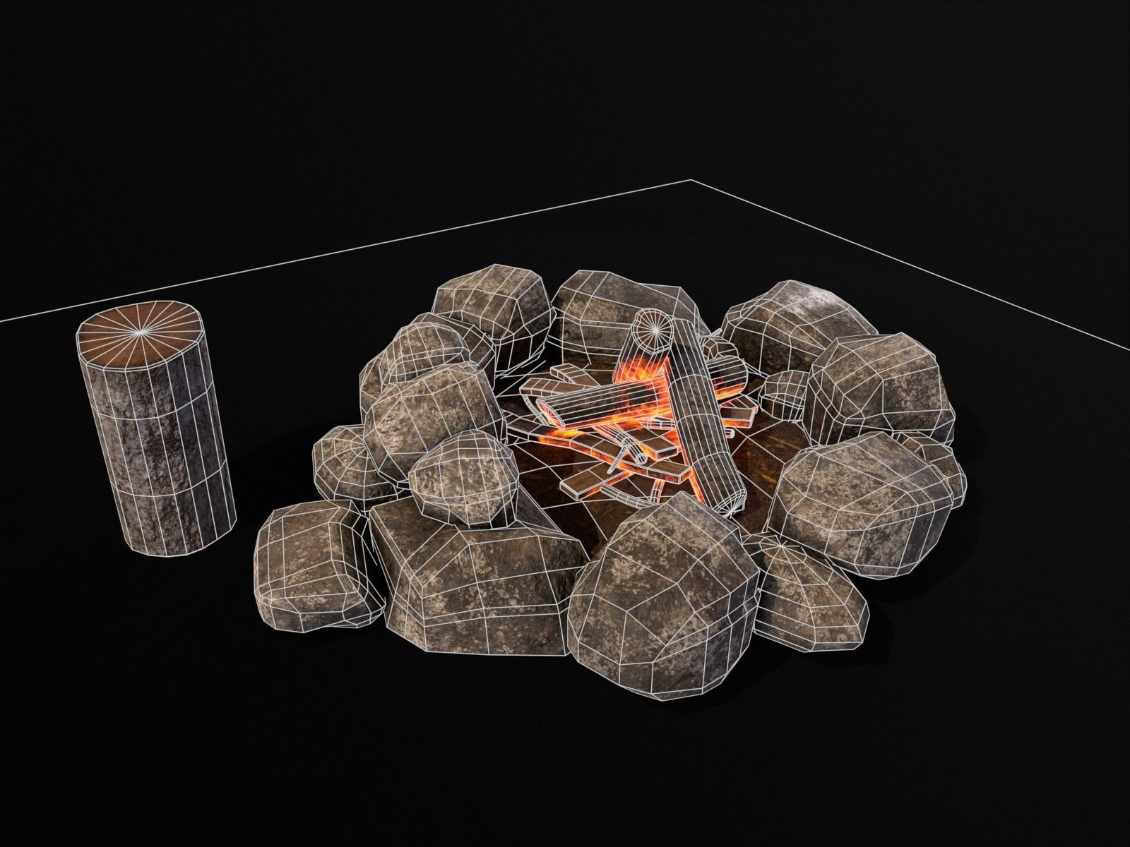 Small Fire Pit Low-poly 3D model_3
