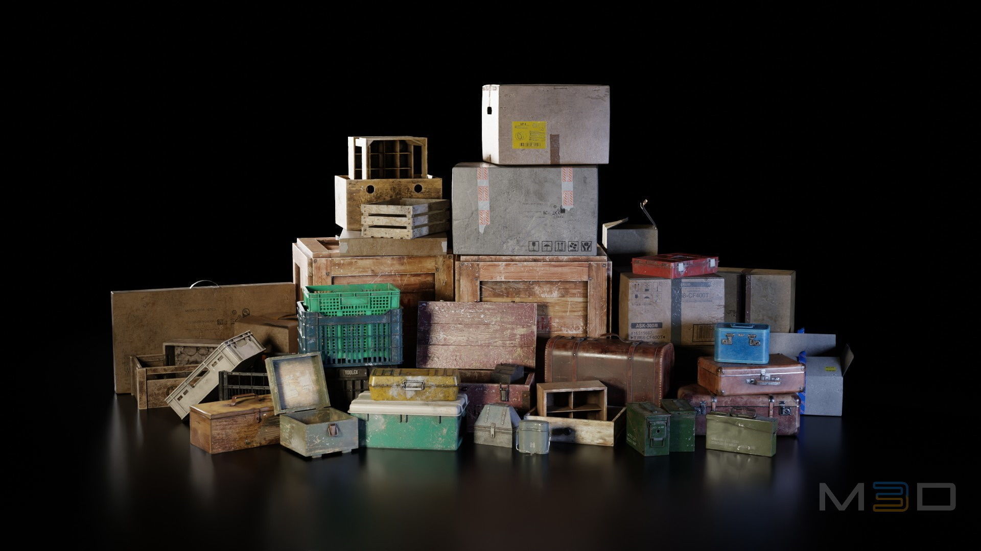 Boxes Collection Low-poly 3D model_1