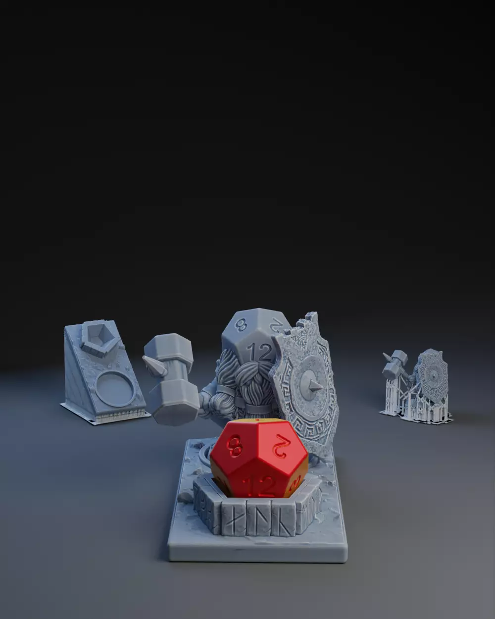 Dice Keepers - D12 Dwarf Defender Mini and polyhedral dice stand 3D print model