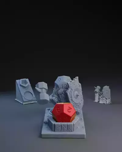 Dice Keepers - D12 Dwarf Defender Mini and polyhedral dice stand