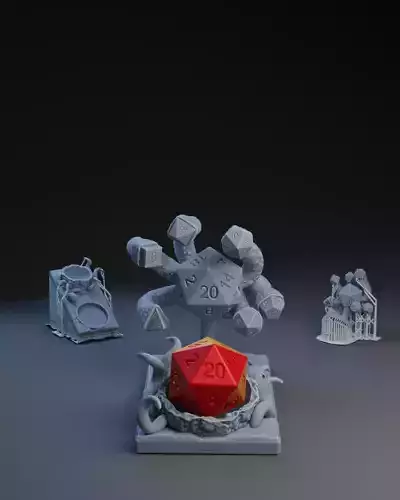Dice Keepers - D20 Beholder miniature and polyhedral dice stand 3D print model