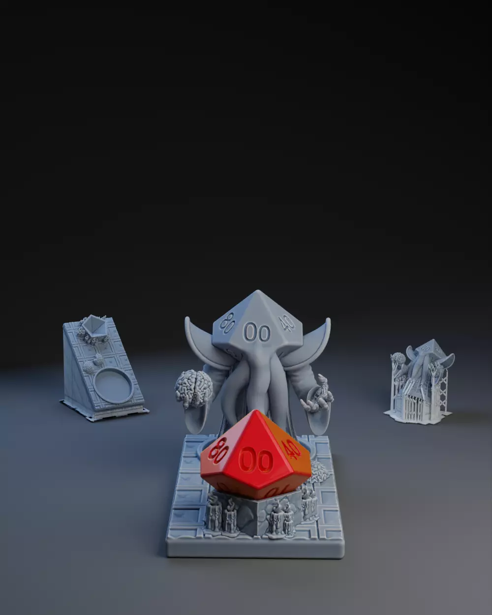 Dice Keepers - D100 Mindflayer mini and polyhedral dice stand 3D print model_0