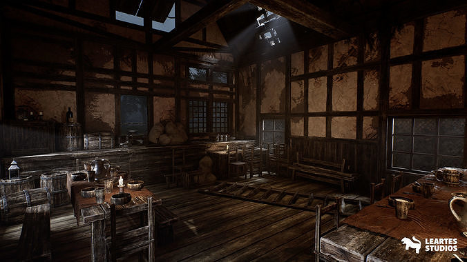 Medieval Tavern Low-poly 3D model 3