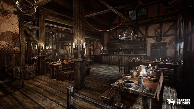 Medieval Tavern Low-poly 3D model 2
