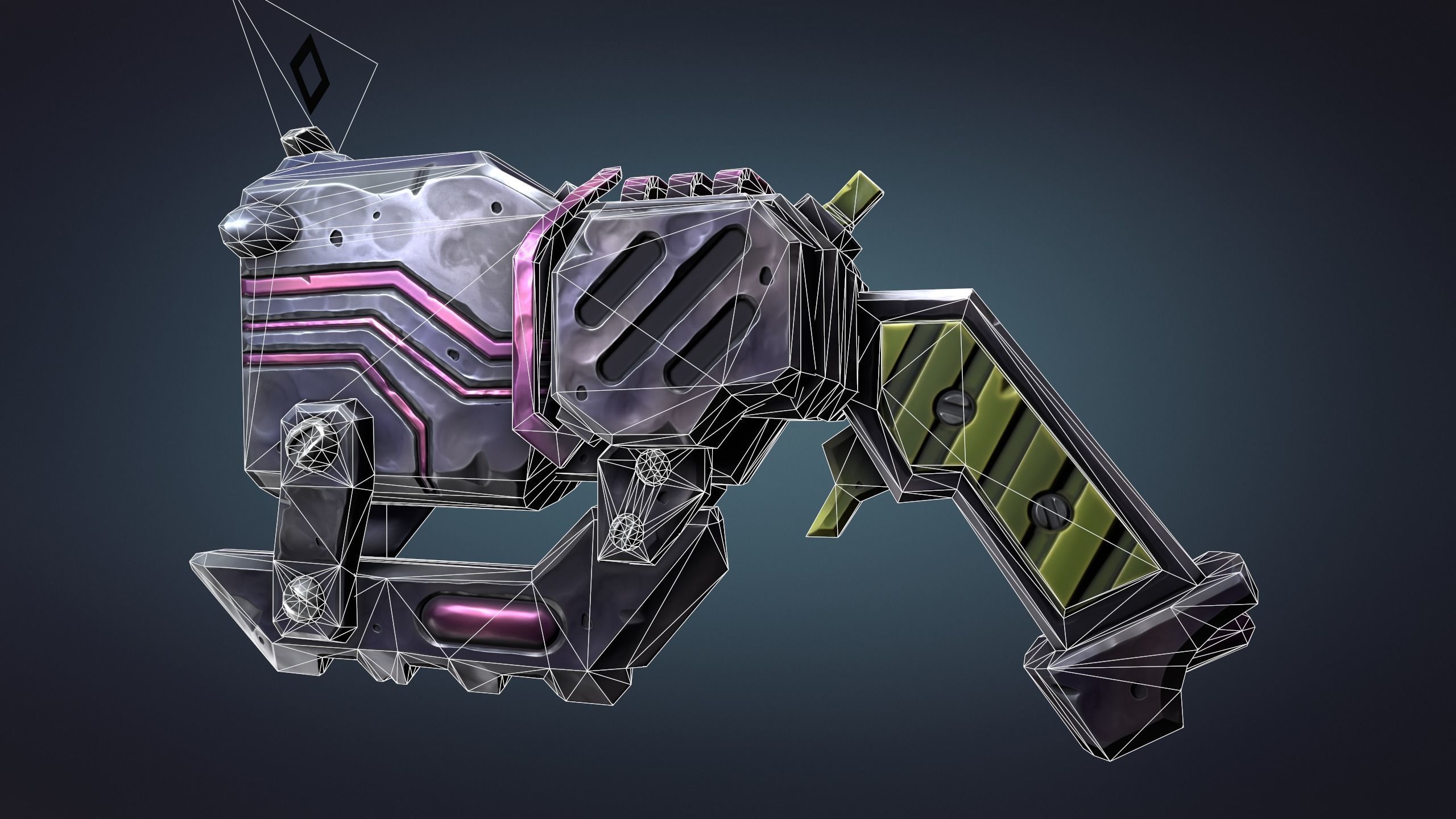 Cyber pistol Low-poly 3D model_2