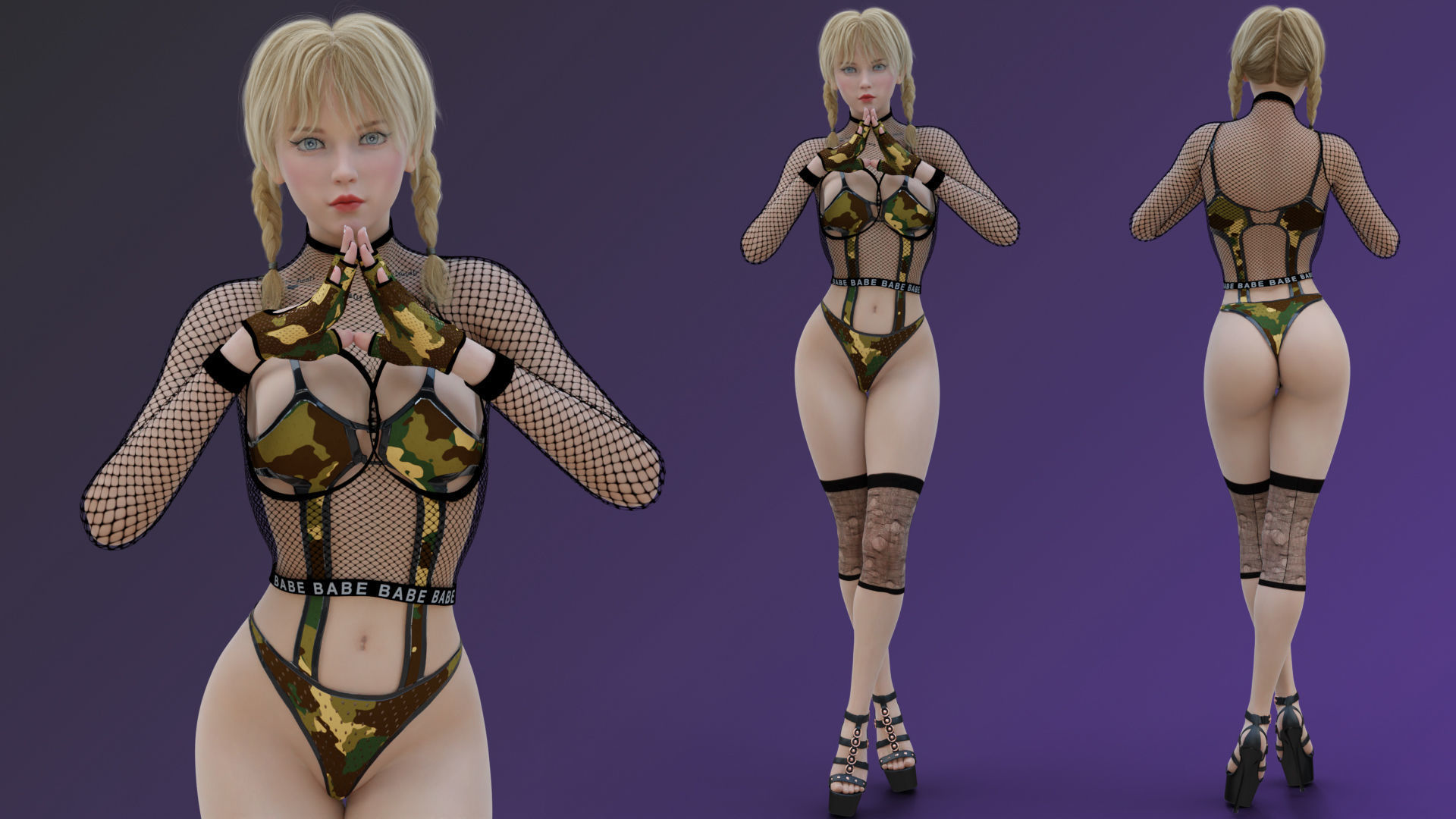 Blonde Chick - Tactical Undercover Agent Soldier Suit -Rigged - Low-poly 3D model_2