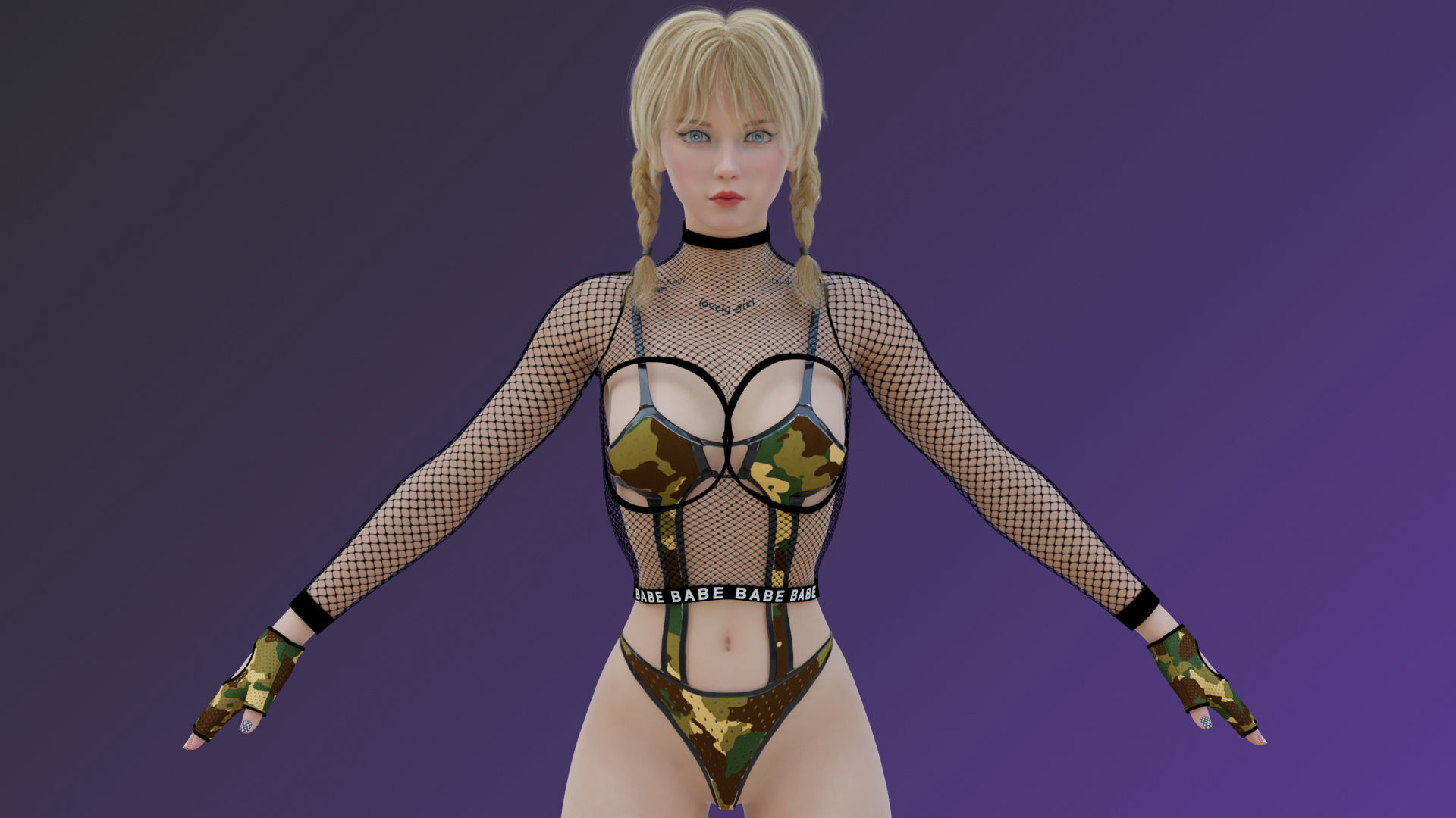 Blonde Chick - Tactical Undercover Agent Soldier Suit -Rigged - Low-poly 3D model_6