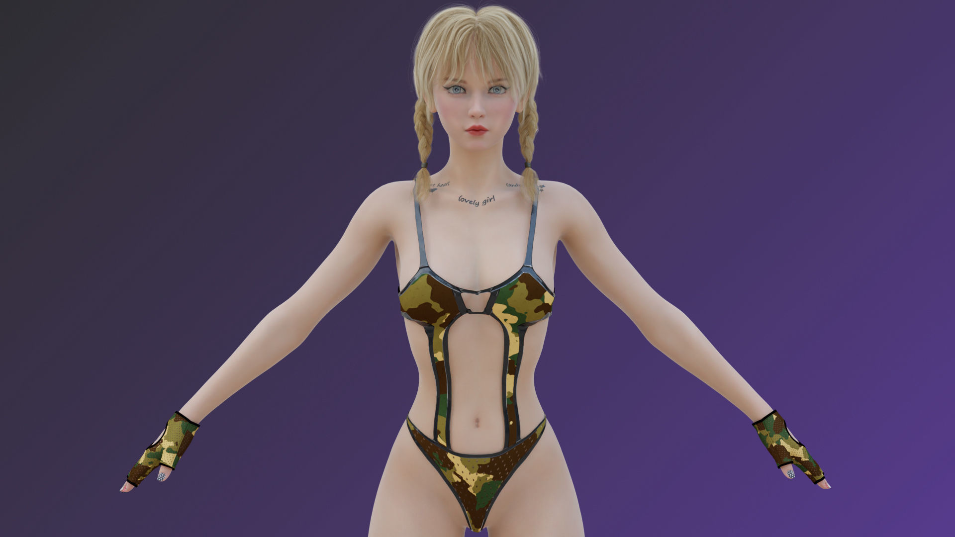 Blonde Chick - Tactical Undercover Agent Soldier Suit -Rigged - Low-poly 3D model_7