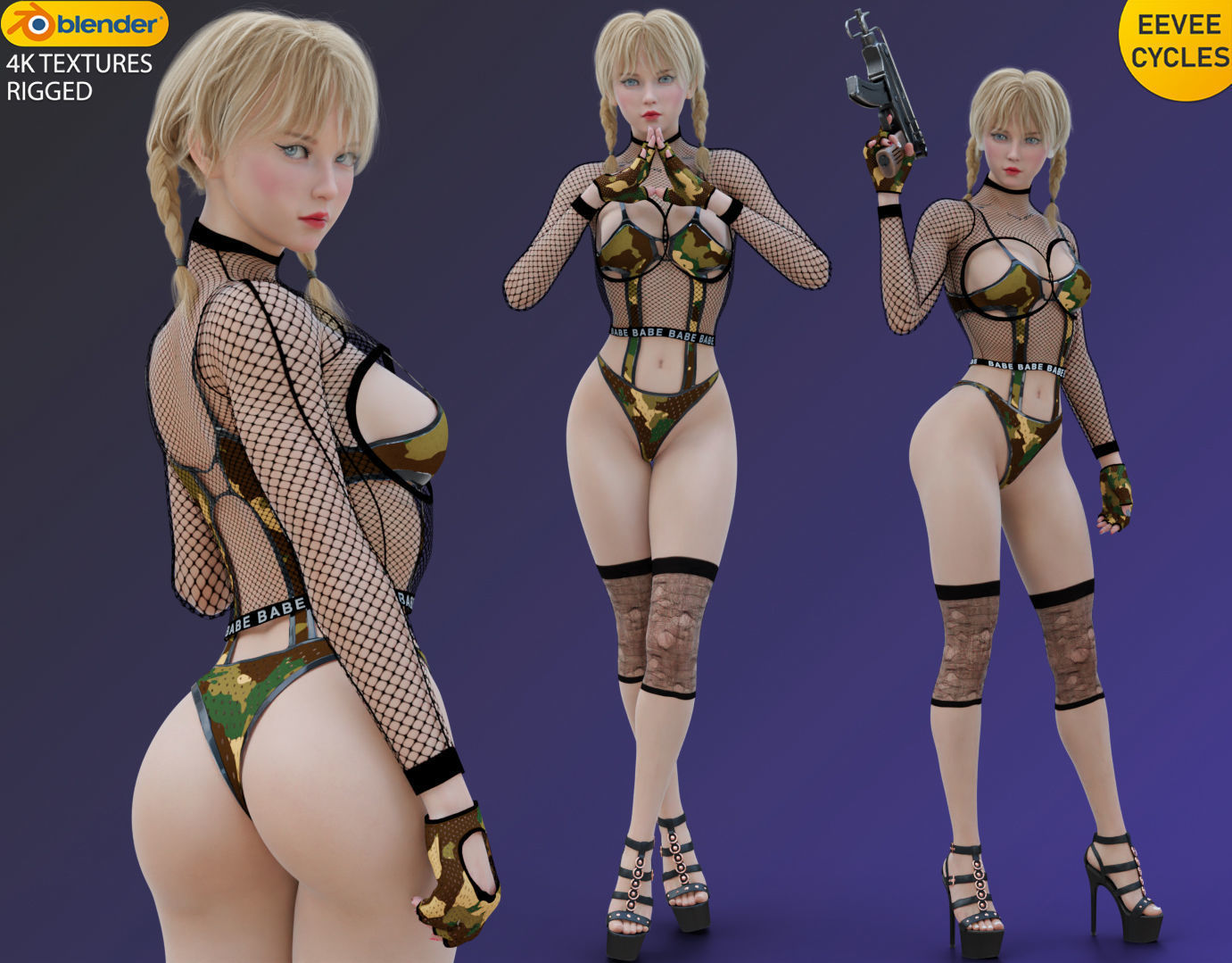 Blonde Chick - Tactical Undercover Agent Soldier Suit -Rigged - Low-poly 3D model_0