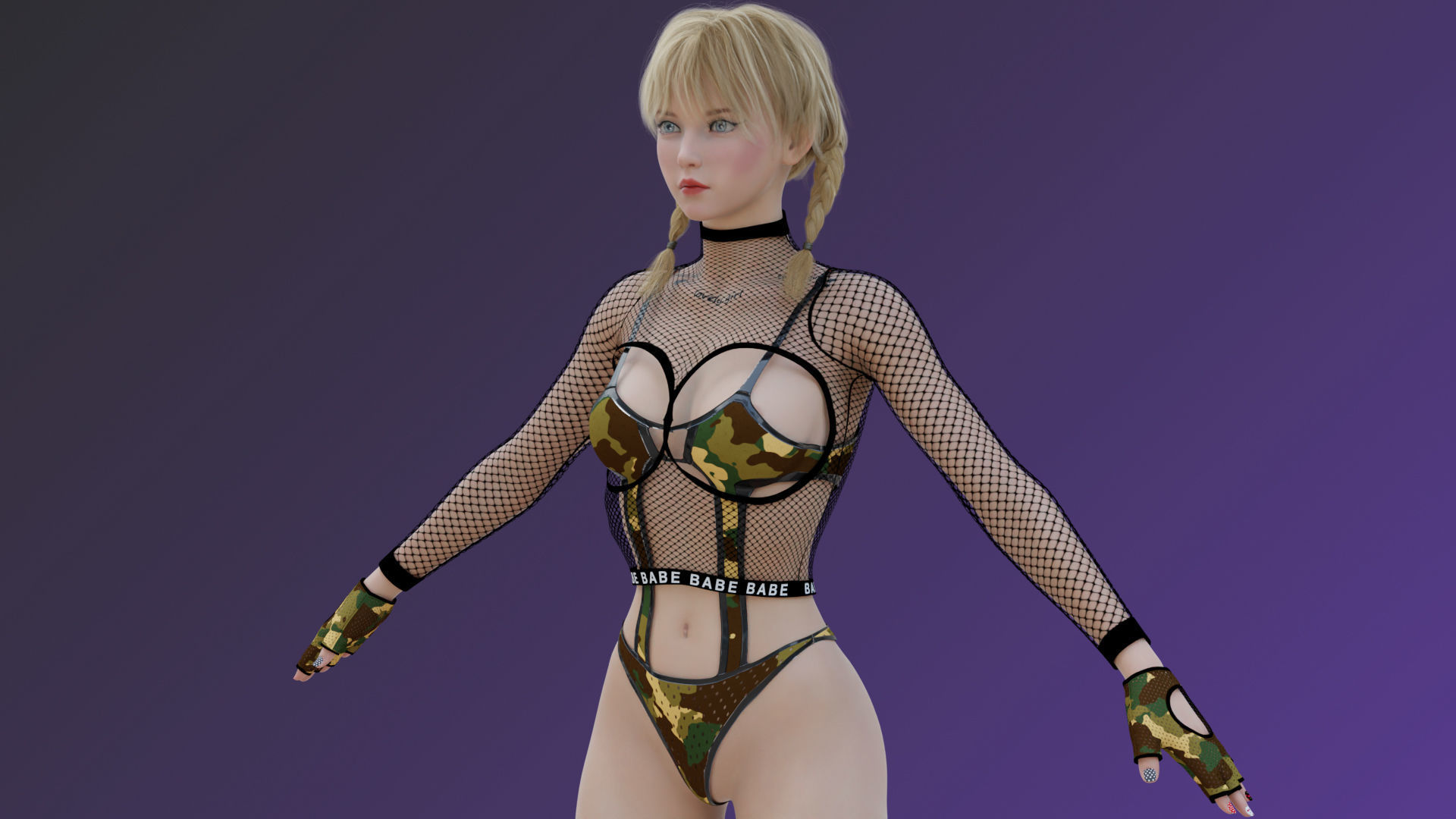 Blonde Chick - Tactical Undercover Agent Soldier Suit -Rigged - Low-poly 3D model_8