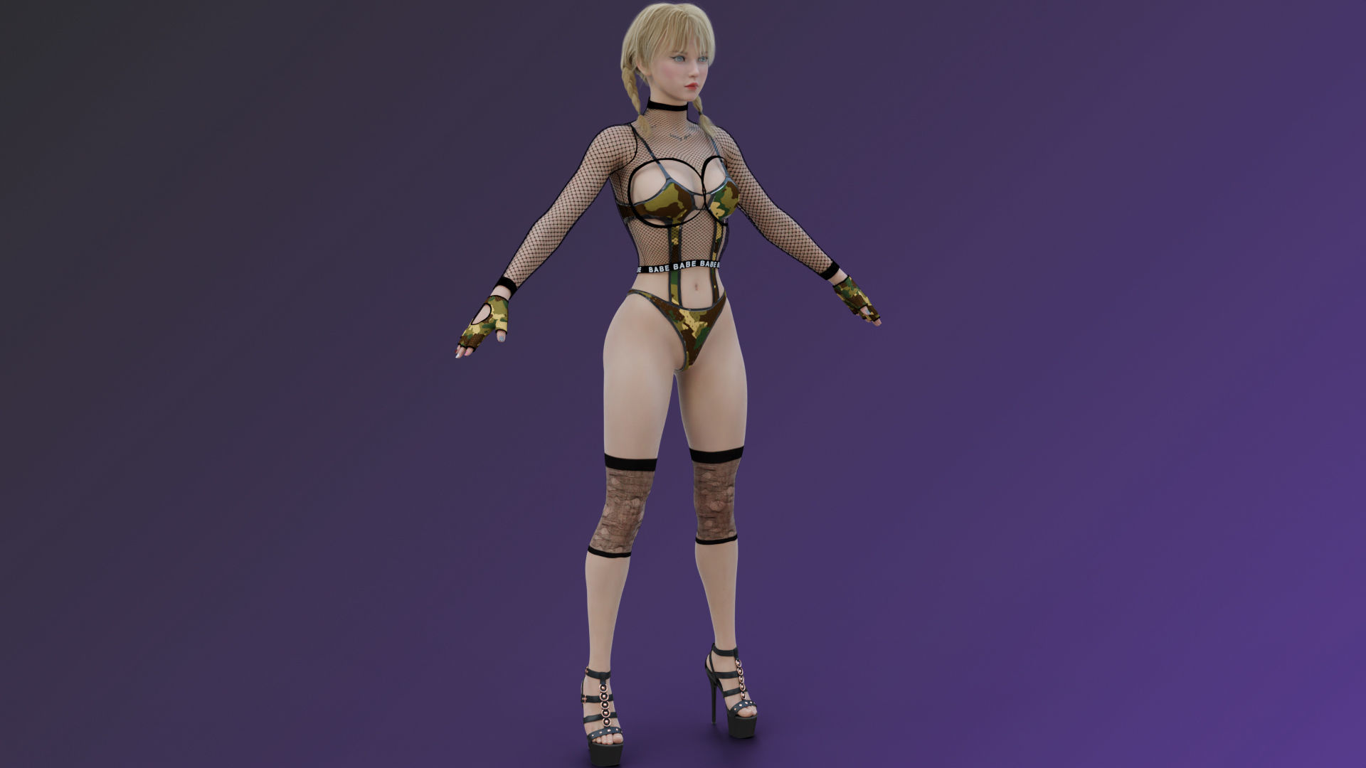 Blonde Chick - Tactical Undercover Agent Soldier Suit -Rigged - Low-poly 3D model_16