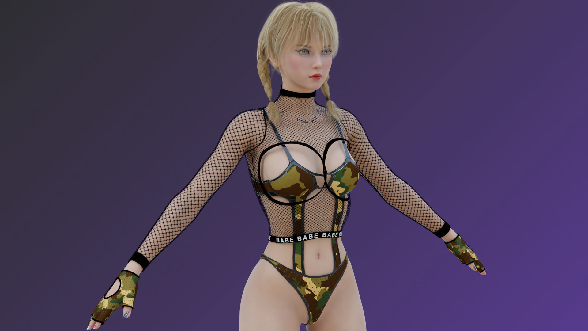 Blonde Chick - Tactical Undercover Agent Soldier Suit -Rigged - Low-poly 3D model_9