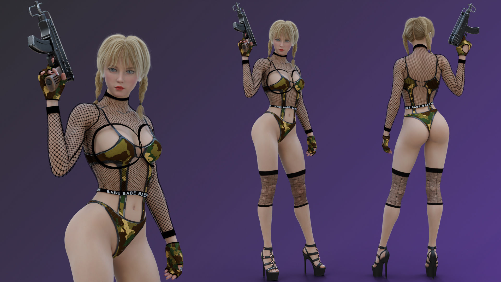 Blonde Chick - Tactical Undercover Agent Soldier Suit -Rigged - Low-poly 3D model_1