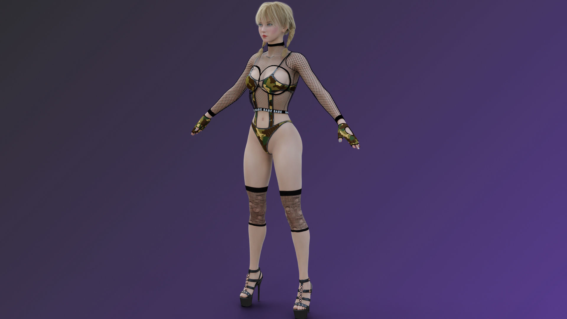 Blonde Chick - Tactical Undercover Agent Soldier Suit -Rigged - Low-poly 3D model_17