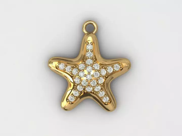gold starfish pendant  3D print model_0