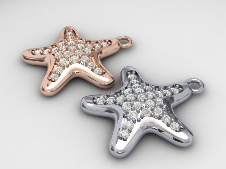 gold starfish pendant  3D print model_7