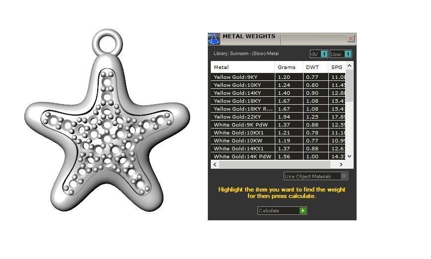 gold starfish pendant  3D print model_3