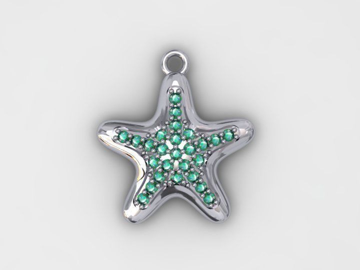 gold starfish pendant  3D print model_6