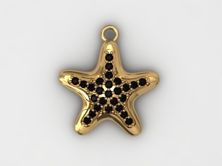 gold starfish pendant  3D print model_4