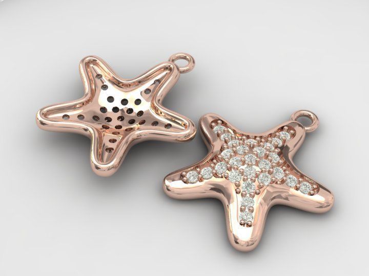 gold starfish pendant  3D print model_8