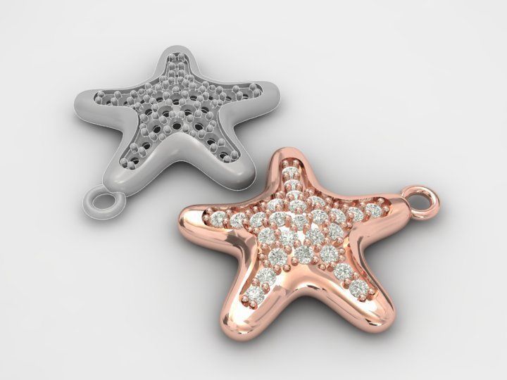 gold starfish pendant  3D print model_10