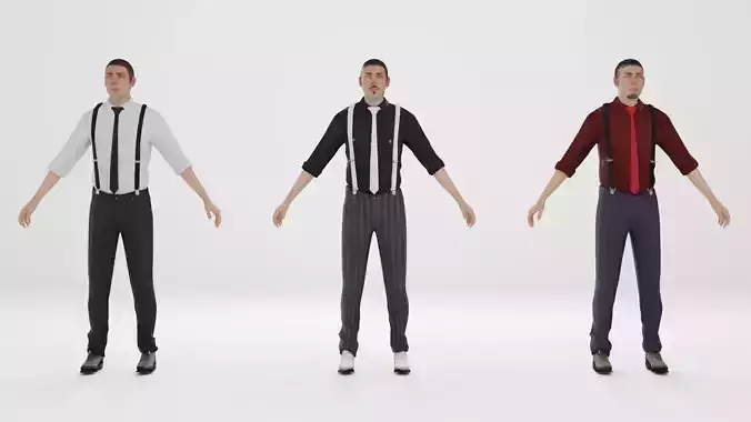 Barman 3 characters Low-poly 3D model
