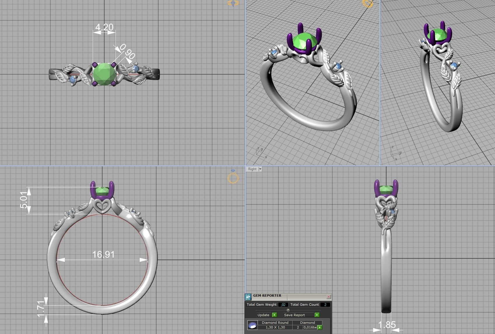 Solitaire Ring 30 pointer stone Floral design 3dmodel 3D print model_6