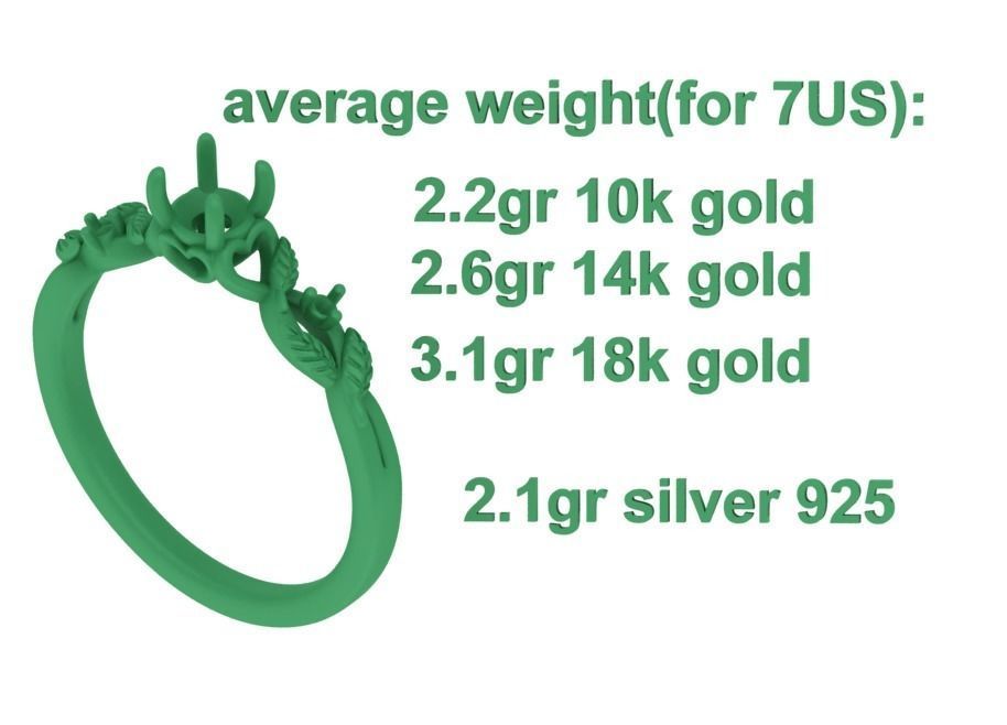 Solitaire Ring 30 pointer stone Floral design 3dmodel 3D print model_9