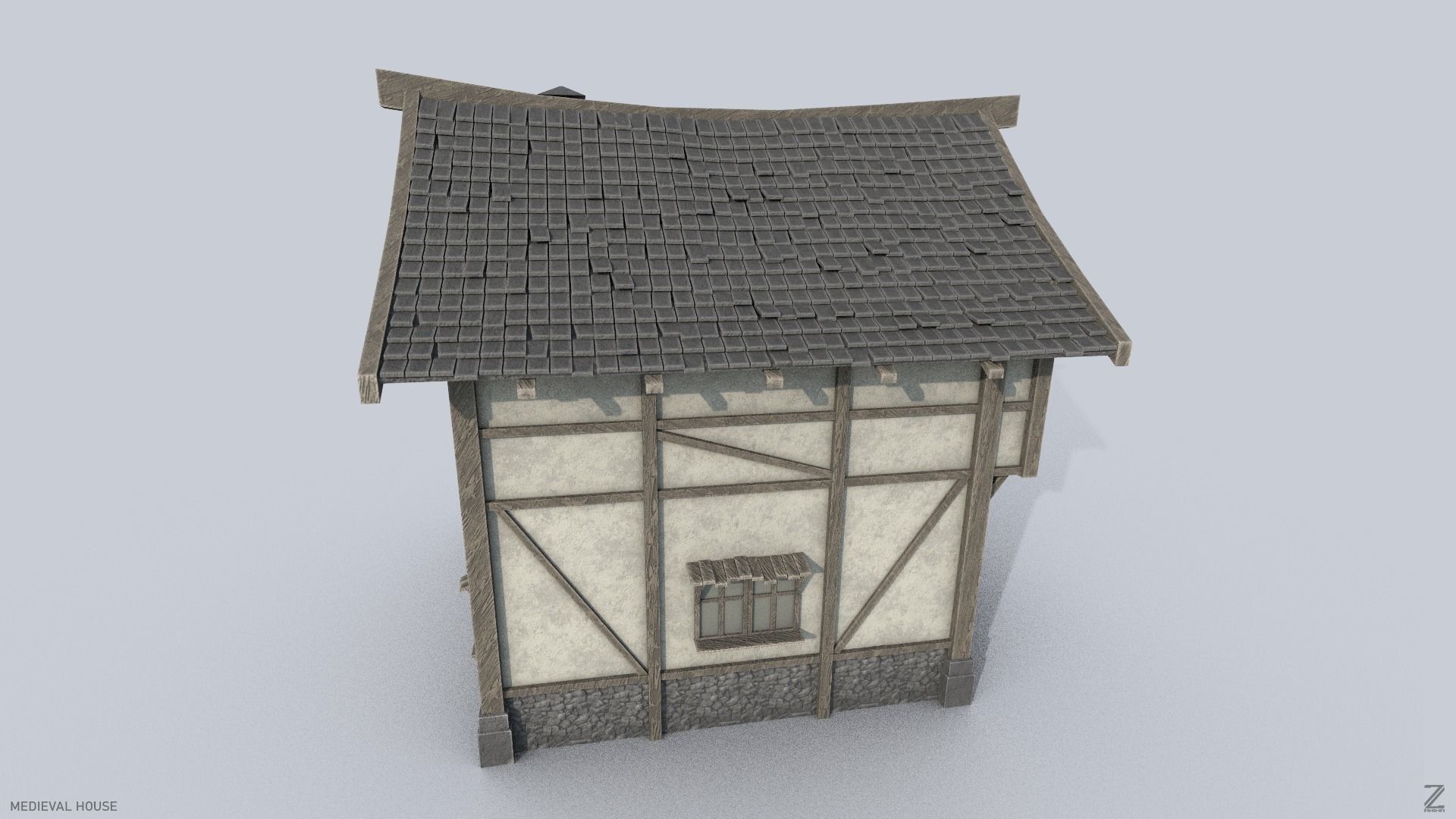 Medieval house Low-poly 3D model_5