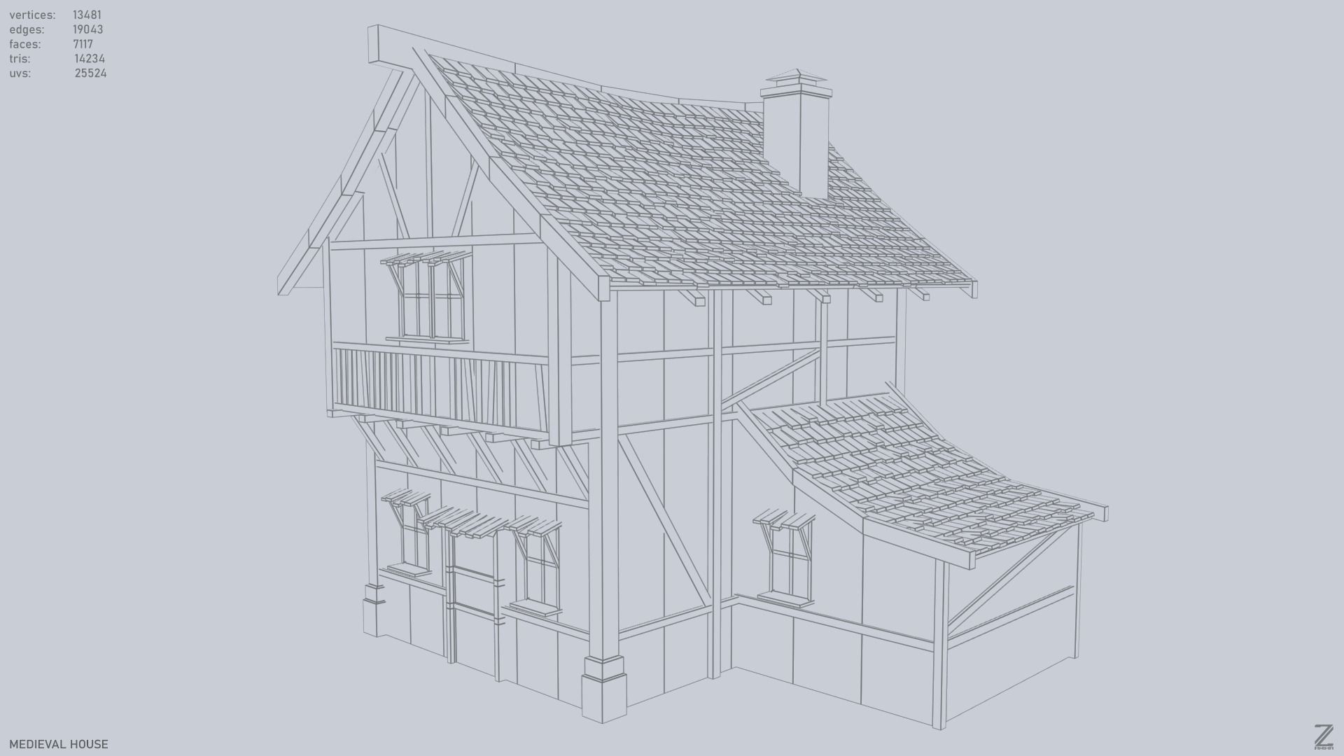 Medieval house Low-poly 3D model_13